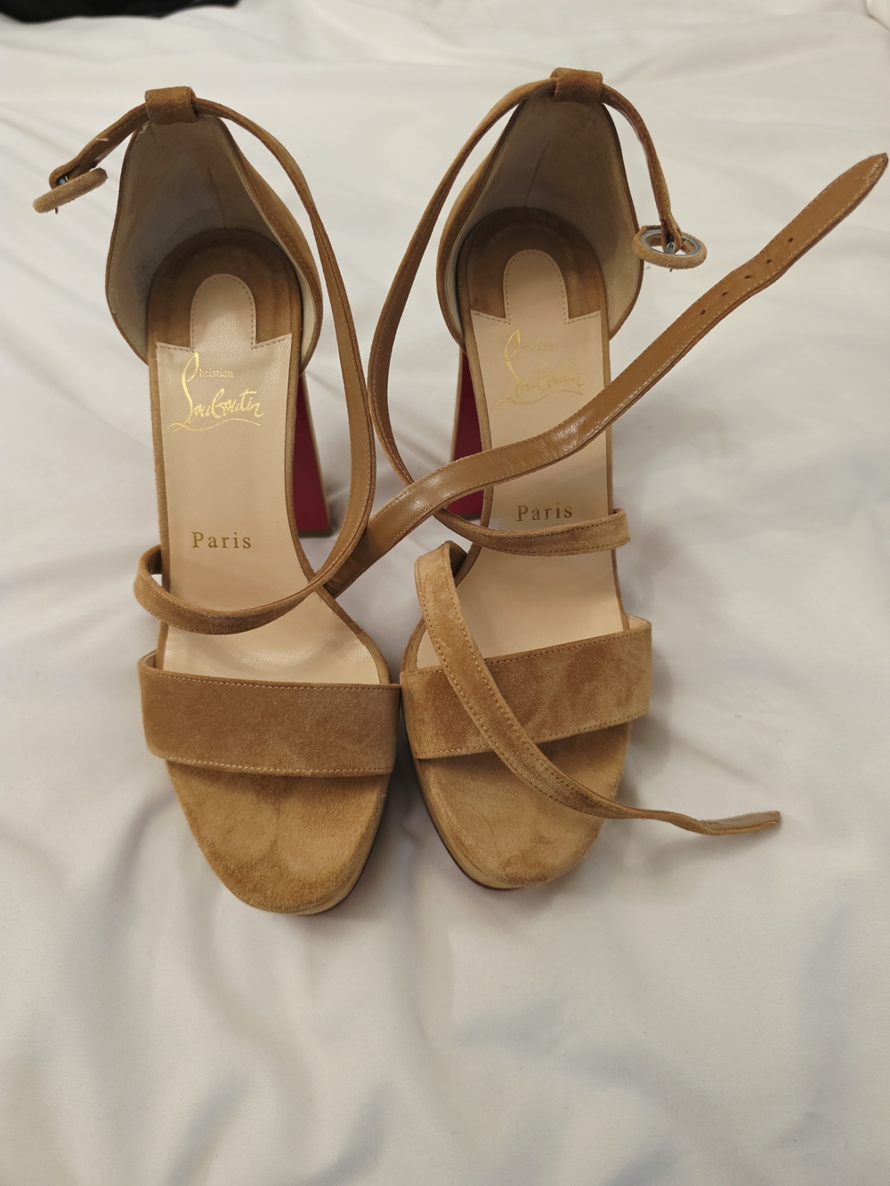 ​Christian Louboutin Sandaloo 130 Suede Platform Block Heel Sandals - Size 37